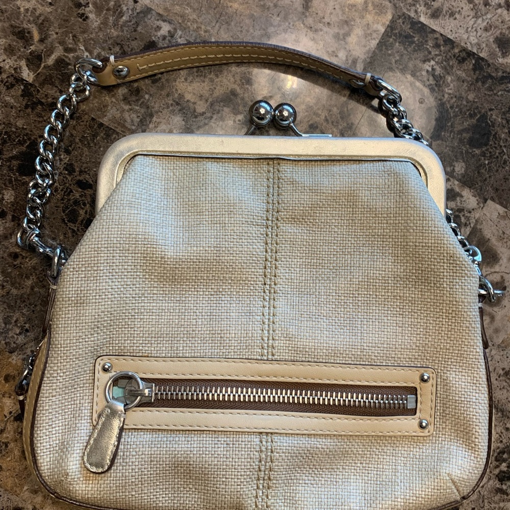 Rare! Coach 13396 Bonnie Straw Leather Demi Handbag with Chain Strap